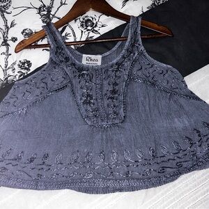 NWT- Rhea Women's Embroidered Sleeveless Camisole in Slate Blue